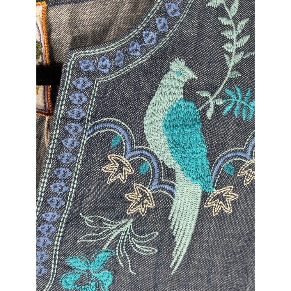 NWT Johnny Was Ruffle Sleeve Embroidered Dress Kikio Denim Blue V-Neck Size S - Picture 8 of 10